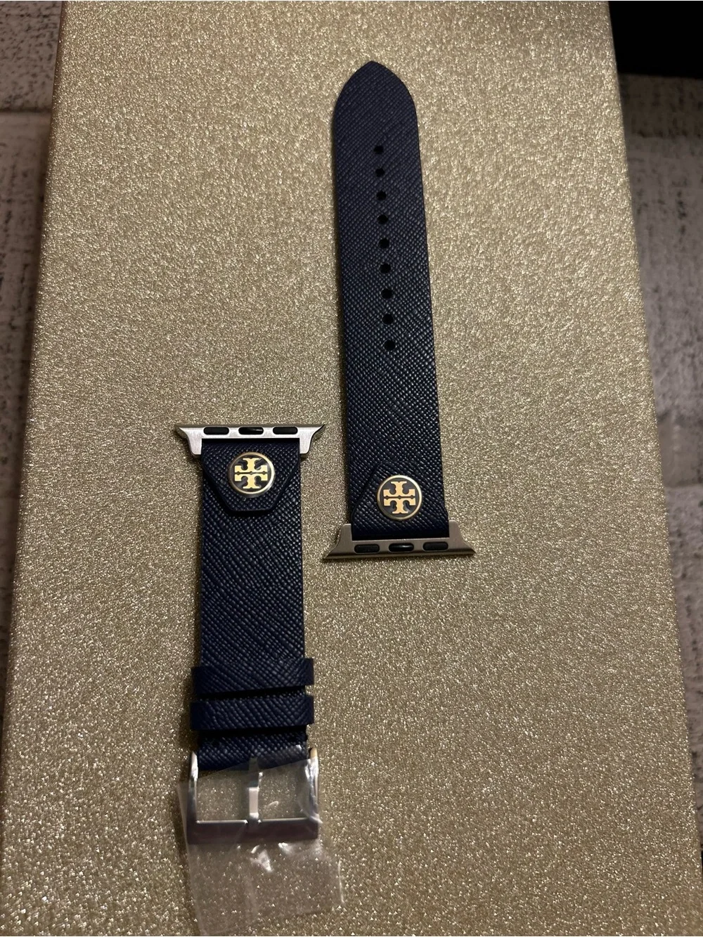 Tory Burch Safiano Leather Apple Watch Band 38-40mm NWOT Navy Color